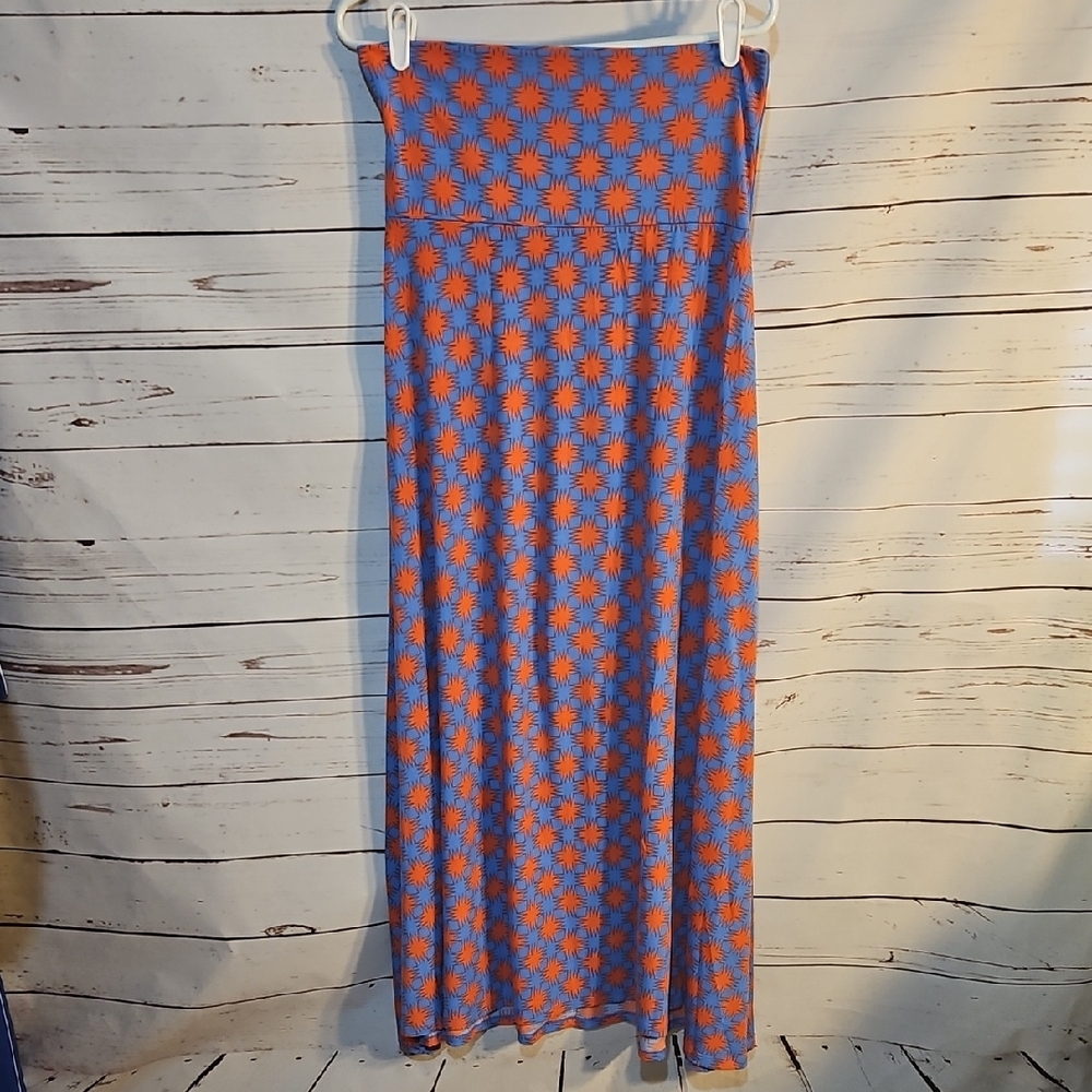 LuLaRoe‎ Maxi Skirt Blue Orange Geometric Pattern Comfortable Casual Modest,M